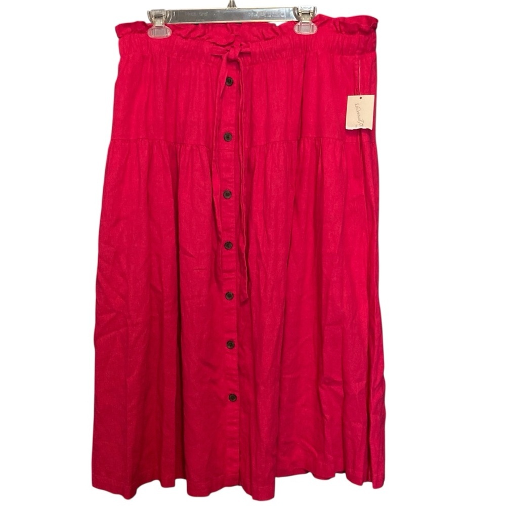 NWT Universal Thread Bright Pink Button Down Skirt w/Paper Bag Drawstring Waist - Picture 2 of 9